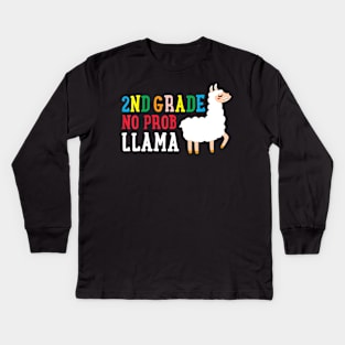 2nd Grade No Prob Llama Back To School Education Girl Gift Kids Long Sleeve T-Shirt